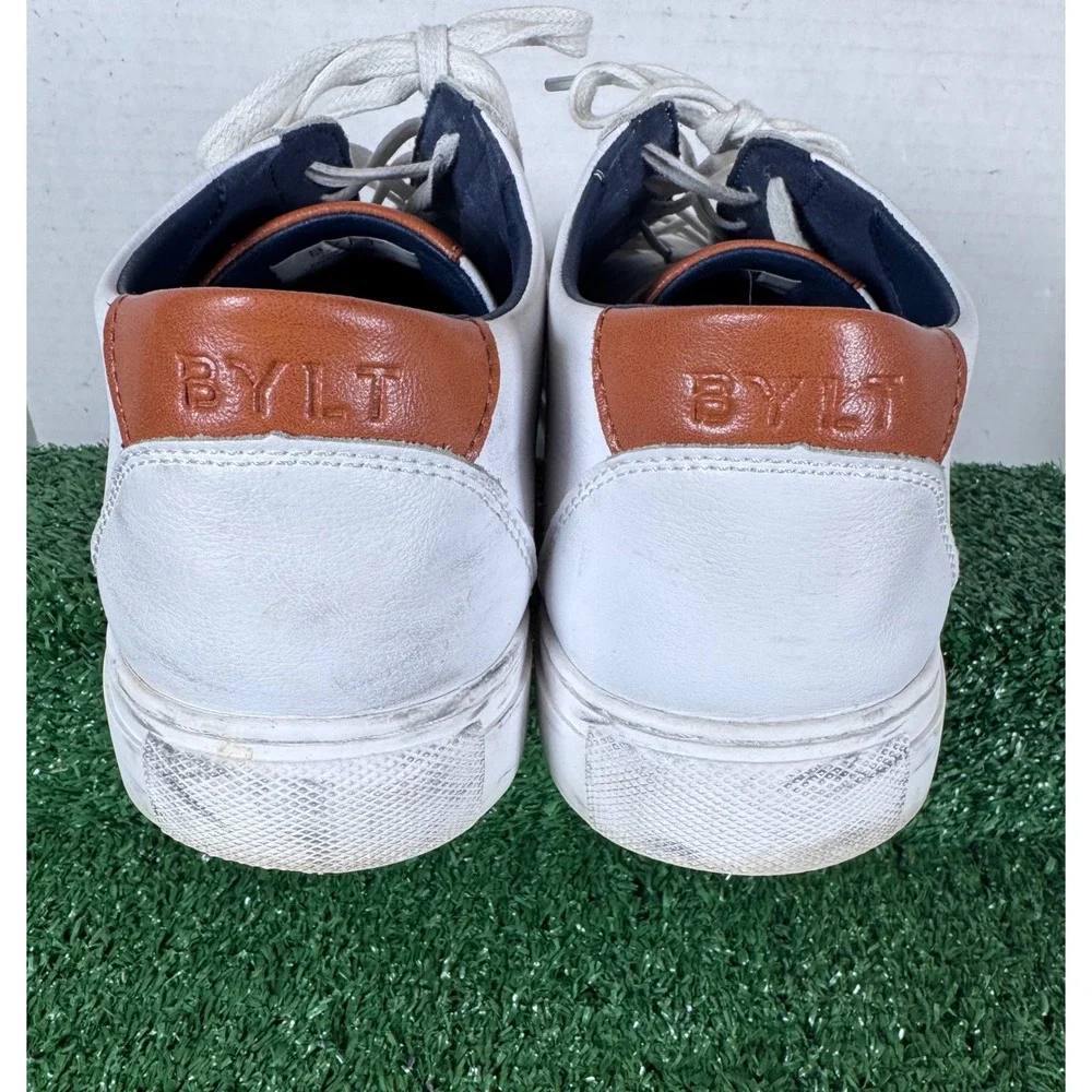 BYLT Mens White Leather Lace Up Fashion Sneakers‎ Casual Comfort Size 11